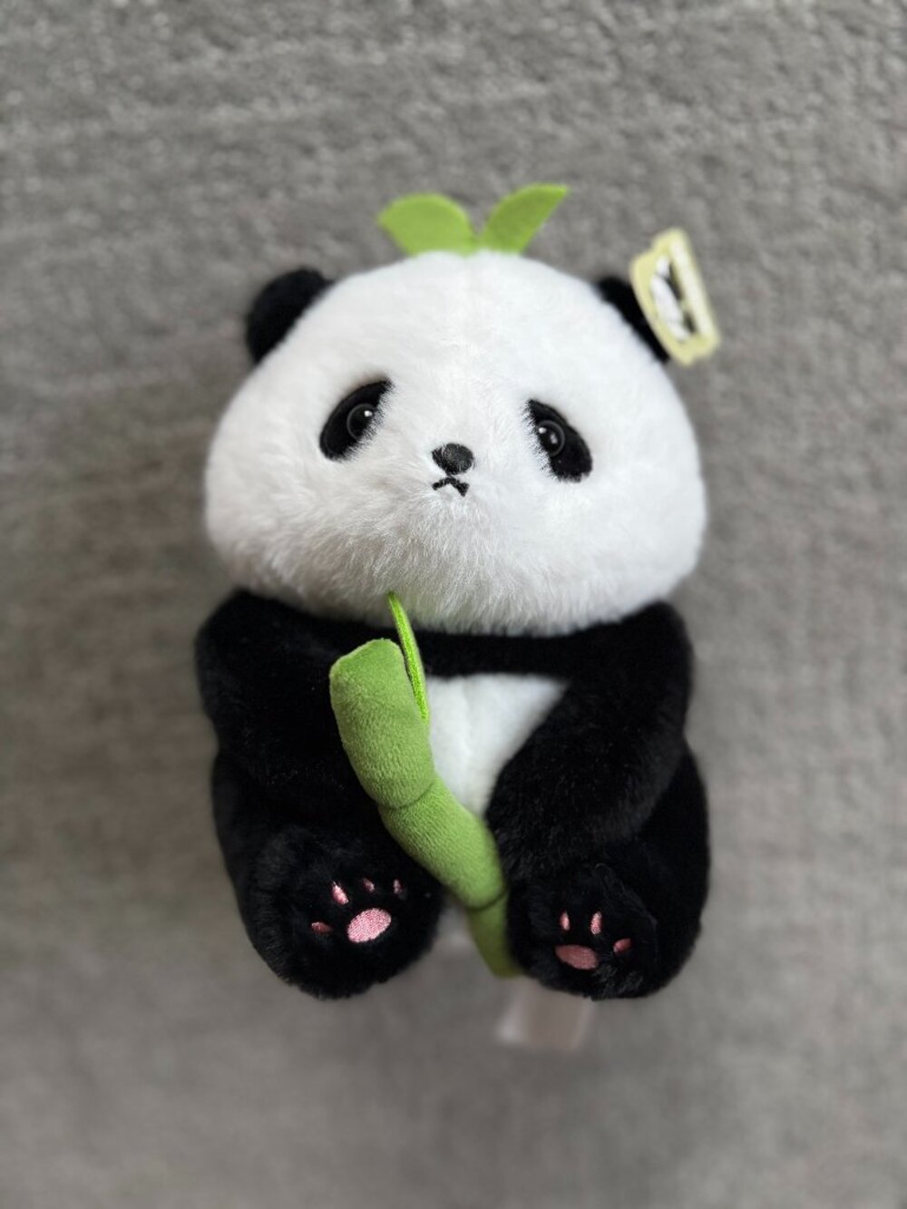NEW Miniso Tiny and Cute Panda Plush Toy with Bamboo Sprout 10" x 7"